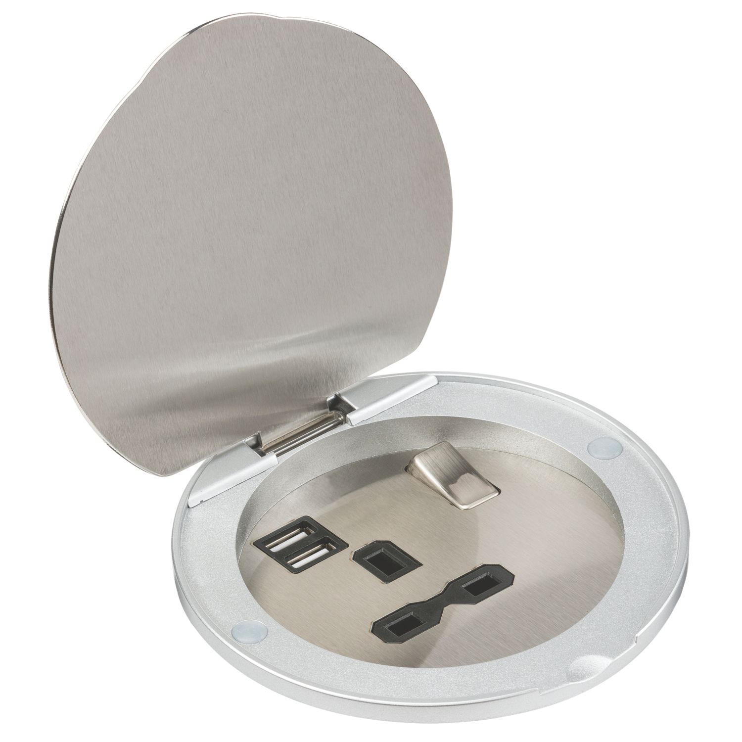 Knightsbridge 13A 1-Gang SP Switched Socket + 2.4A 12W 2-Outlet Type A USB Charger Stainless Steel (161VF)