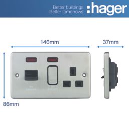 Hager Sollysta WRCC50NBSB 45A 1-Gang 2P+E Cooker Switch Brushed Steel with LED with Black Inserts