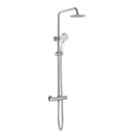 Maine HP/Combi Flexible Exposed Polished Chrome Thermostatic Round Bar Mixer Shower with Riser Handset & Overhead Outlet