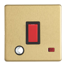 Contactum Lyric 32A 1-Gang DP Control Switch & Flex Outlet Brushed Brass with Neon with Black Inserts