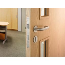 Briton 4700 Series Fire Rated Lever on Rose Round Bar Return to Door Handle Pair Satin Stainless Steel