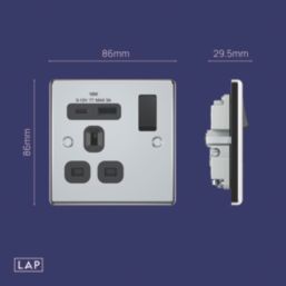 LAP  13A 1-Gang SP Switched Socket + 3A 18W 2-Outlet Type A & C USB Charger Polished Chrome with Black Inserts