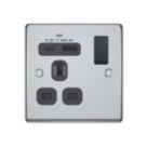 LAP  13A 1-Gang SP Switched Socket + 3A 18W 2-Outlet Type A & C USB Charger Polished Chrome with Black Inserts