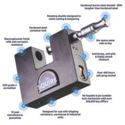Squire Hi Security Hardened Steel  Weatherproof  Container Padlock 80mm