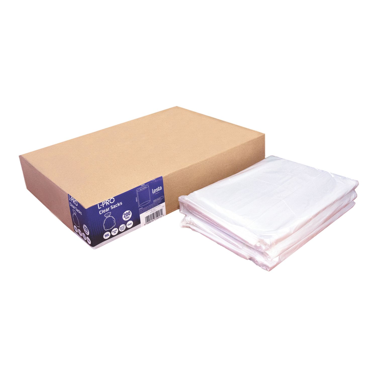 L-PRO Clear Refuse/Waste Sacks in Dispenser Box 90Ltr 200 Pack (164FH)