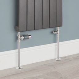 Flomasta  1/2" x 15mm Anthracite/Chrome Straight & L/S Modern Thermostatic Radiator Valve & Lockshield