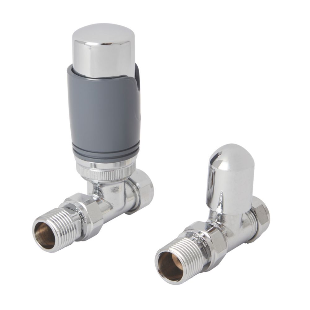 Flomasta Anthracite / Chrome Straight Thermostatic Radiator Valve