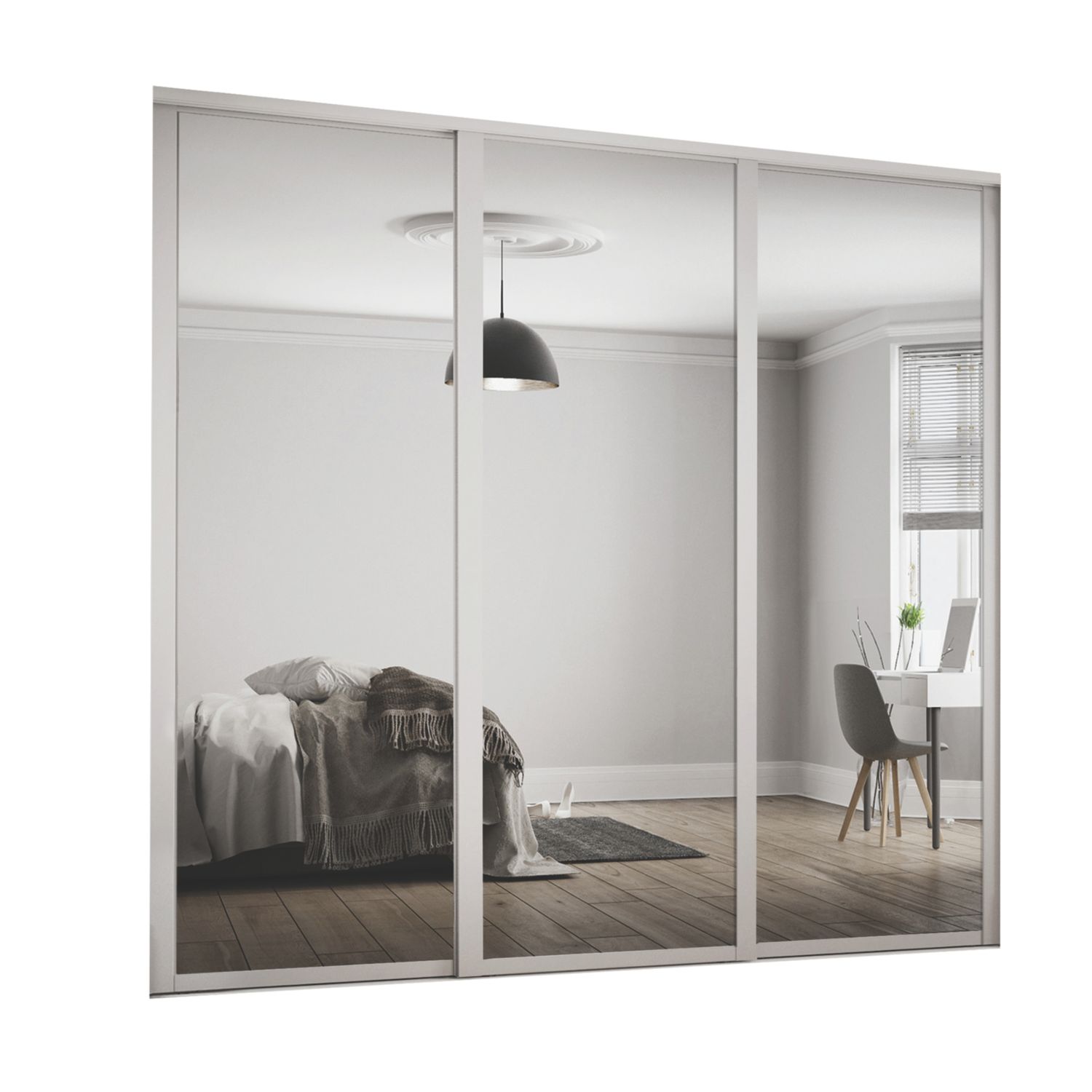Spacepro 3-Door Sliding Wardrobe Door Kit Dove Grey Frame Mirror Panel 2136mm x 2260mm (164KF)