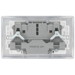 British General Nexus Metal 13A 2-Gang SP Switched Socket + 2.4A 12W 2-Outlet Type A & C USB Charger Polished Chrome with White Inserts