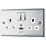 British General Nexus Metal 13A 2-Gang SP Switched Socket + 2.4A 12W 2-Outlet Type A & C USB Charger Polished Chrome with White Inserts