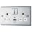 British General Nexus Metal 13A 2-Gang SP Switched Socket + 2.4A 12W 2-Outlet Type A & C USB Charger Polished Chrome with White Inserts