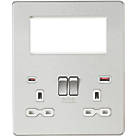 Knightsbridge SFR994BCW 13A 2-Gang DP Combination Plate + 4.0A 18W 2-Outlet Type A & C USB Charger Brushed Chrome with White Inserts