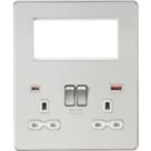Knightsbridge SFR994BCW 13A 2-Gang DP Combination Plate + 4.0A 18W 2-Outlet Type A & C USB Charger Brushed Chrome with White Inserts