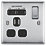 British General Nexus Metal 13A 1-Gang SP Switched Socket + 2.1A 2-Outlet Type A USB Charger Brushed Steel with Black Inserts