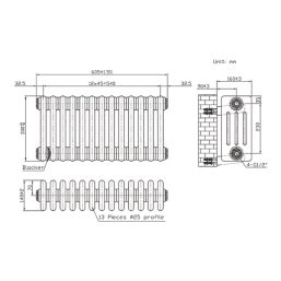 Flomasta 300mm x 605mm 1768BTU Anthracite Horizontal 4 Column Radiator