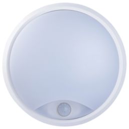 Luceco Eco Indoor & Outdoor Round LED Bulkhead With PIR Sensor Black / White 10W 700lm