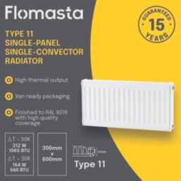 Flomasta 300mm x 600mm 1065BTU White Type 11 Convector Radiator