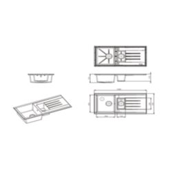 1.5 Bowl Plastic & Resin Kitchen Sink & Drainer Grey Reversible 1000mm x 500mm