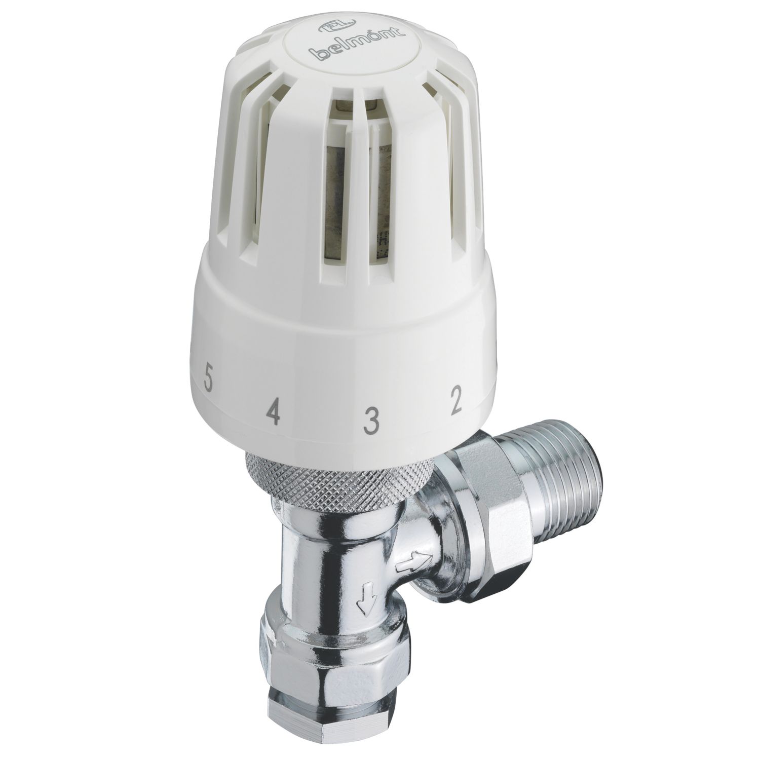 Pegler 15mm x 1/2" Chrome Angled Standard Thermostatic Radiator Valve Head & Body (1669V)