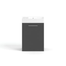 Ohio 1-Door Cloakroom Vanity Unit with Ceramic Basin Gloss Dark Grey 410mm x 220mm x 600mm
