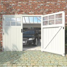 Green & Taylor  12-Obscure Light 7,0" x 6,6" Non-Insulated Frameless Pine Hinged Garage Door Pine
