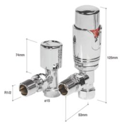 Towelrads  15mm x 1/2" Chrome Angled Modern Thermostatic Radiator Valve & Lockshield