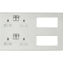Knightsbridge SFR298BCW 13A 4-Gang DP Combination Plate Brushed Chrome with White Inserts