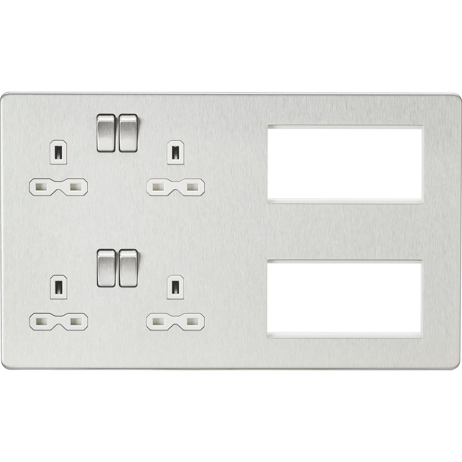 Knightsbridge SFR298BCW 13A 4-Gang DP Combination Plate Brushed Chrome with White Inserts (166VF)