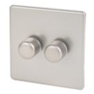 Varilight V-Pro 2-Gang 2-Way LED Dimmer Switch  Satin Chrome with Colour-Matched Inserts