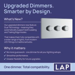 LAP  3-Gang 2-Way LED Dimmer Switch  Polished Chrome with Colour-Matched Inserts