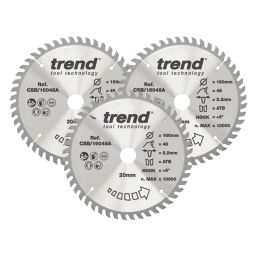 Trend CSB/160/3PK Wood TCT Circular Saw Blades 160mm x 20mm 48T 3 Pack