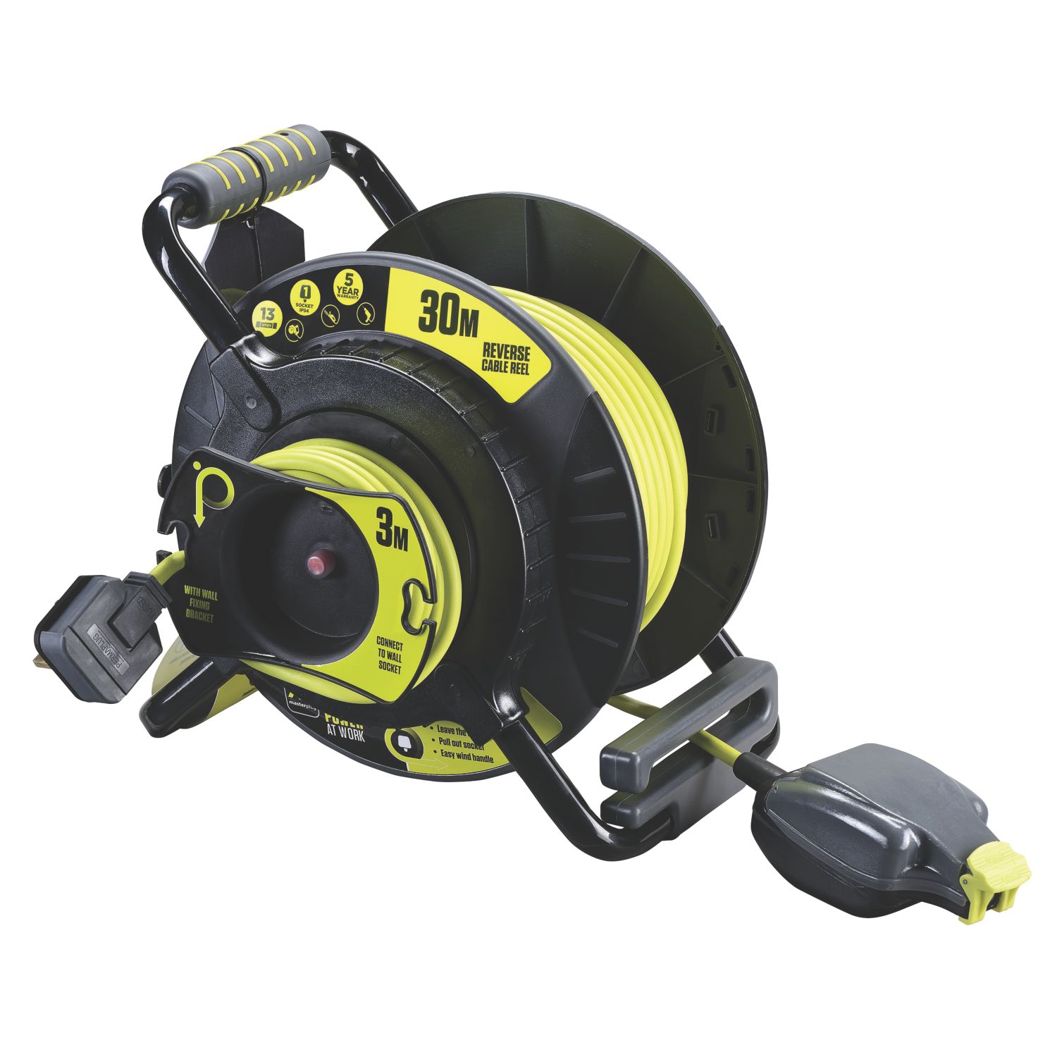 Masterplug OATRU3013FL3IP 13A 1-Gang 33m Reverse Cable Reel 240V (167PF)