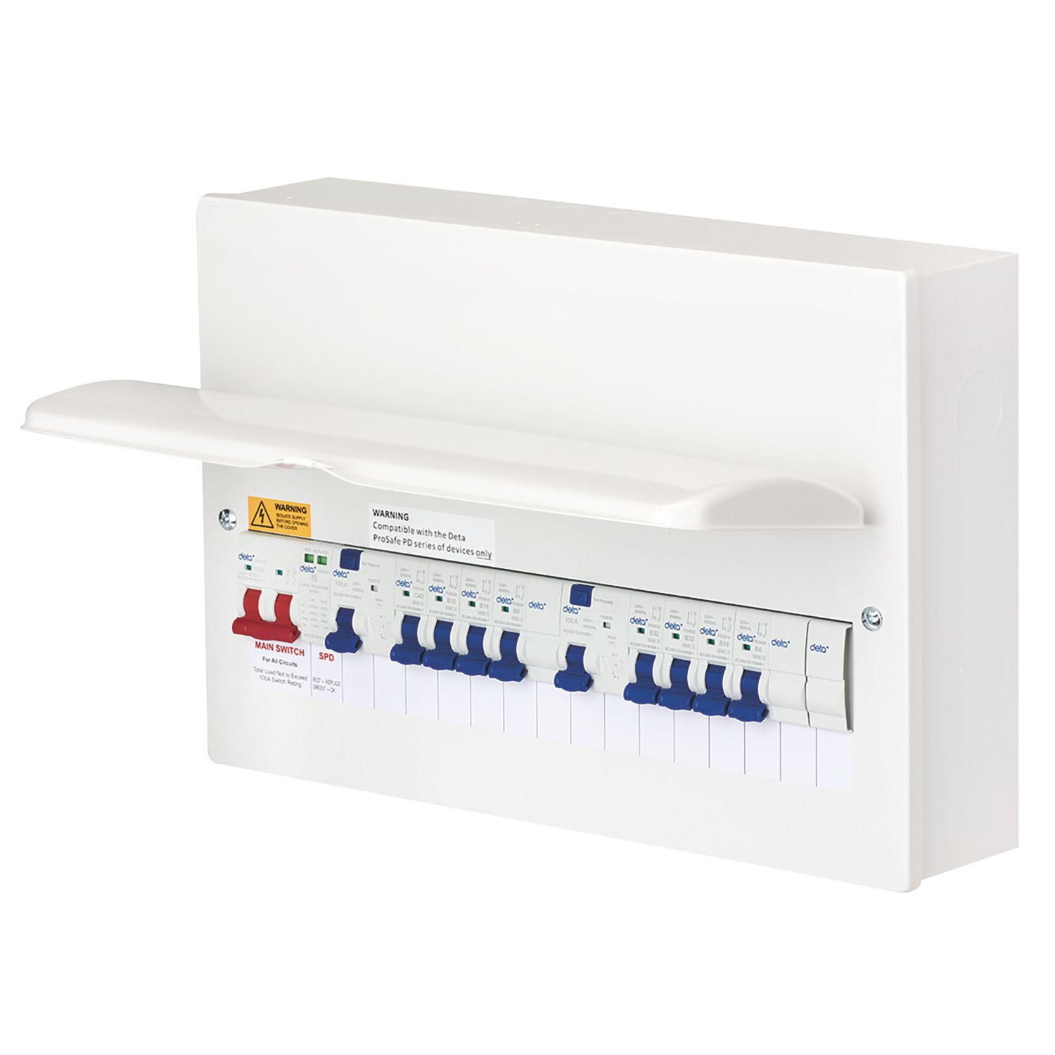 Deta 18-Module 8-Way Populated High Integrity Dual RCD Consumer Unit with SPD (167PV)