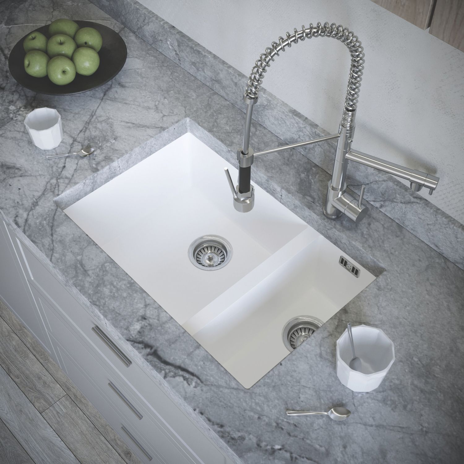 ETAL Comite 1.5 Bowl Composite Kitchen Sink Matt White Left-Handed 670mm x 440mm (167RG)
