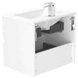 Newland  Double Drawer Wall-Mounted Vanity Unit with Basin Gloss White 600mm x 450mm x 540mm