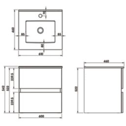 Newland  Double Drawer Wall-Mounted Vanity Unit with Basin Gloss White 600mm x 450mm x 540mm