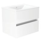 Newland  Double Drawer Wall-Mounted Vanity Unit with Basin Gloss White 600mm x 450mm x 540mm