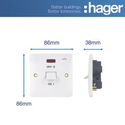 Hager Sollysta WMDP50N 50A 1-Gang 2P+E Control Switch White with LED