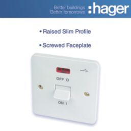 Hager Sollysta WMDP50N 50A 1-Gang 2P+E Control Switch White with LED