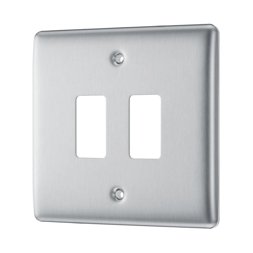 British General Nexus Metal Grid 2-Module Grid Faceplate Brushed Steel