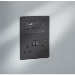 Knightsbridge SFR994MBB 13A 2-Gang DP Combination Plate + 4.0A 18W 2-Outlet Type A & C USB Charger Matt Black with Black Inserts