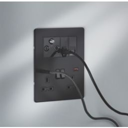 Knightsbridge SFR994MBB 13A 2-Gang DP Combination Plate + 4.0A 18W 2-Outlet Type A & C USB Charger Matt Black with Black Inserts