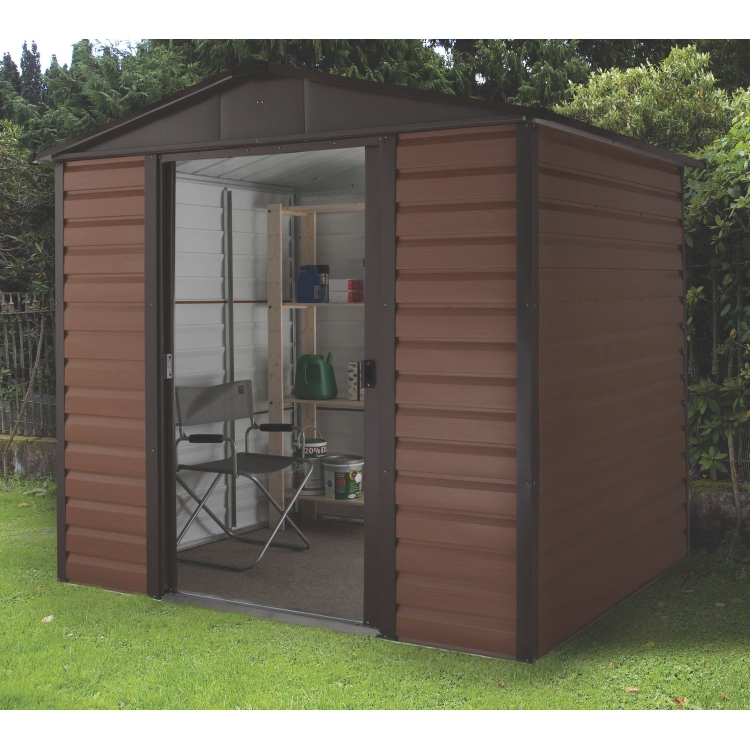 Yardmaster 7' 6" x 6' (Nominal) Apex Shiplap Metal Shed Brown (1699F)