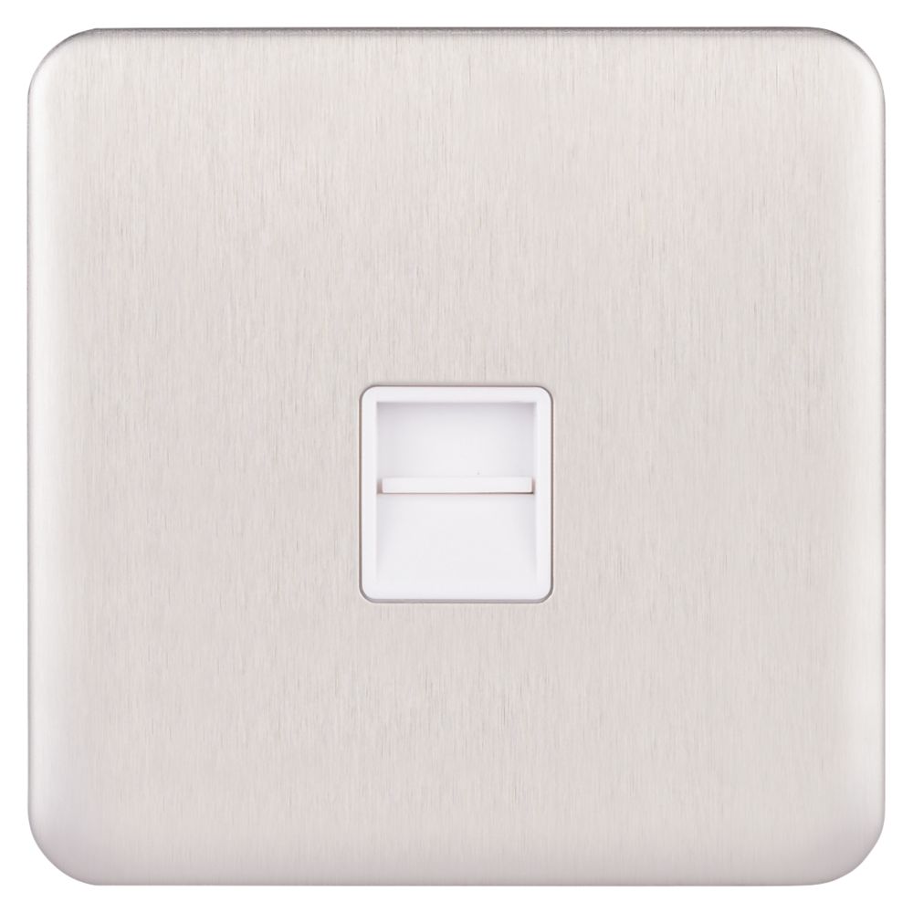 Schneider Electric Lisse Screwless Steckdose – Ungeschaltet, 5 A, Edelstahl Mit Weißem Einsatz, 10er Pack