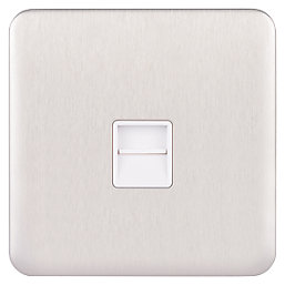 Schneider Electric Lisse Deco 1-Gang Master Telephone Socket Brushed Stainless Steel with White Inserts