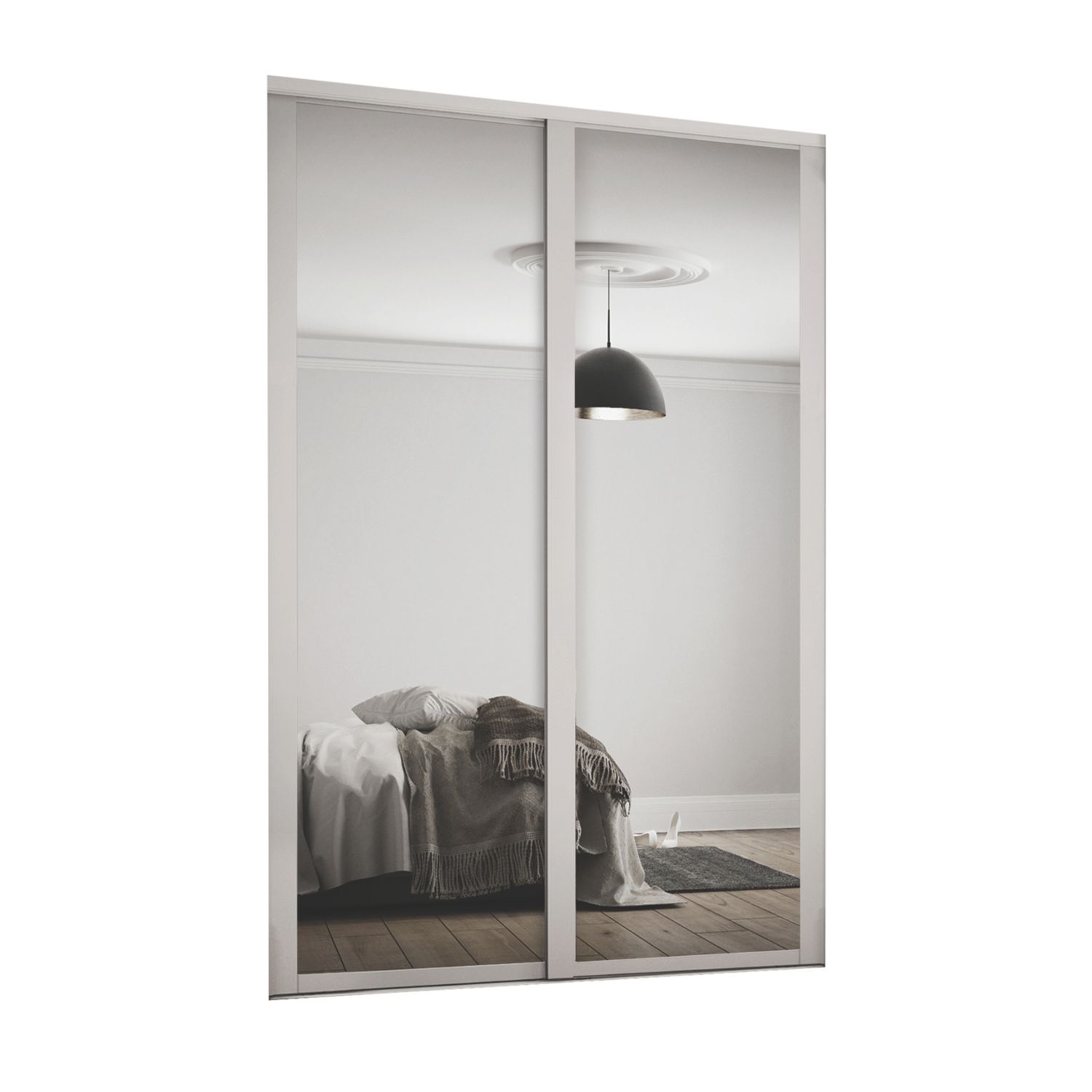 Spacepro Shaker 2-Door Sliding Wardrobe Door Kit Cashmere Frame Mirror Panel 1145mm x 2260mm (169GK)