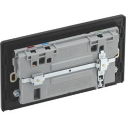 British General Evolve 13A 2-Gang SP Switched Socket + 3A 22W 2-Outlet Type A & C USB Charger Satin Brass with Black Inserts