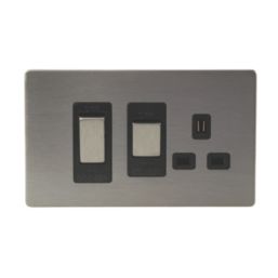 LAP  45A 2-Gang DP Cooker Switch & 13A DP Switched Socket Slate-Effect  with Black Inserts