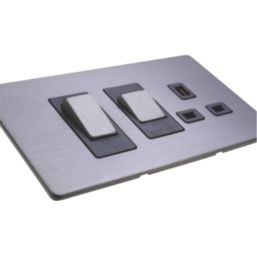 LAP  45A 2-Gang DP Cooker Switch & 13A DP Switched Socket Slate-Effect  with Black Inserts