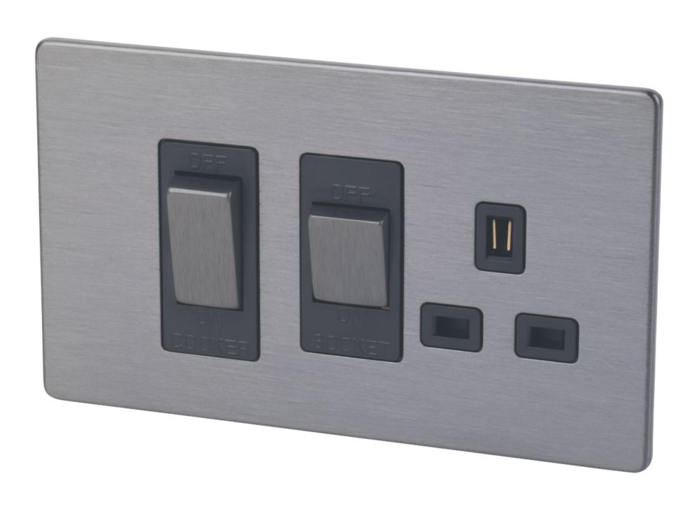 LAP 45A 2-Gang DP Cooker Switch & 13A DP Switched Socket Slate-Effect ...
